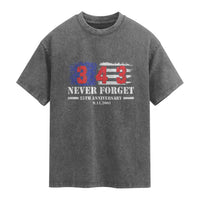 Firefighter Memorial 343 Never Forget American Flag Washed Cotton T-Shirt 25th Anniversary Patriotic Honor 9 11 Tribute