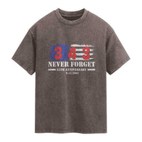 Firefighter Memorial 343 Never Forget American Flag Washed Cotton T-Shirt 25th Anniversary Patriotic Honor 9 11 Tribute