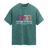Firefighter Memorial 343 Never Forget American Flag Washed Cotton T-Shirt 25th Anniversary Patriotic Honor 9 11 Tribute