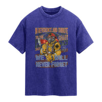 Firefighter Memorial In Reverence And Tribute Fallen Heroes 343 Washed Cotton T-Shirt We Will Never Forget Honor 9 11