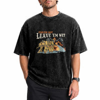 Funny Firefighter Hero Brotherhood Washed Cotton T-Shirt Find Em Hot Leave Em Wet Firehouse Humor