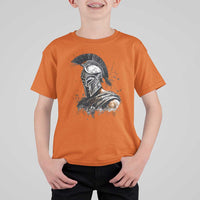Ancient Spartan Warrior Watercolor Splatter Graphic T Shirt For Kid Greek Mythology Enthusiast History Gift