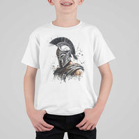 Ancient Spartan Warrior Watercolor Splatter Graphic T Shirt For Kid Greek Mythology Enthusiast History Gift