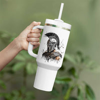 Ancient Spartan Warrior Watercolor Splatter Graphic Tumbler With Handle Greek Mythology Enthusiast History Gift