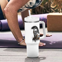 Ancient Spartan Warrior Watercolor Splatter Graphic Tumbler With Handle Greek Mythology Enthusiast History Gift