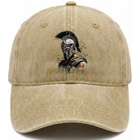 Ancient Spartan Warrior Watercolor Splatter Graphic Washed Cotton Baseball Cap Greek Mythology Enthusiast History Gift