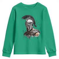 Ancient Spartan Warrior Watercolor Splatter Graphic Youth Sweatshirt Greek Mythology Enthusiast History Gift