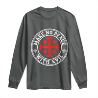 Make No Peace With Evil Jerusalem Cross Long Sleeve Shirt Christian Warrior Crusader Emblem Graphic