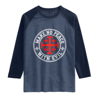 Make No Peace With Evil Jerusalem Cross Raglan Shirt Christian Warrior Crusader Emblem Graphic