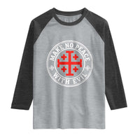 Make No Peace With Evil Jerusalem Cross Raglan Shirt Christian Warrior Crusader Emblem Graphic
