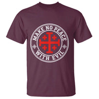 Make No Peace With Evil Jerusalem Cross T Shirt Christian Warrior Crusader Emblem Graphic