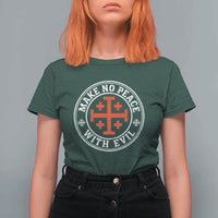 Make No Peace With Evil Jerusalem Cross T Shirt For Women Christian Warrior Crusader Emblem Graphic