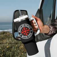 Make No Peace With Evil Jerusalem Cross Tumbler With Handle Christian Warrior Crusader Emblem Graphic