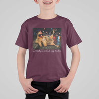 Support Your Local Egg Dealer Chicken Sipping Iced Coffee Graphic T Shirt For Kid Funny Homesteading Farm Life