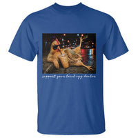 Support Your Local Egg Dealer Chicken Sipping Iced Coffee Graphic T Shirt Funny Homesteading Farm Life