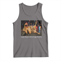Support Your Local Egg Dealer Chicken Sipping Iced Coffee Graphic Tank Top Funny Homesteading Farm Life