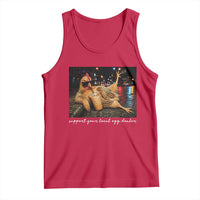 Support Your Local Egg Dealer Chicken Sipping Iced Coffee Graphic Tank Top Funny Homesteading Farm Life