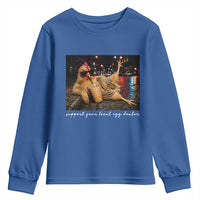 Support Your Local Egg Dealer Chicken Sipping Iced Coffee Graphic Youth Sweatshirt Funny Homesteading Farm Life