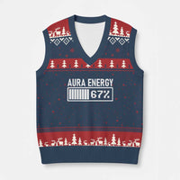Funny Aura Energy at 67 V-Neck Knit Sweater Vest Six Seven Viral Meme 6 7 Gen Alpha Slang - Wonder Print Shop
