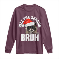 Funny Rizz Christmas Raccoon Long Sleeve Shirt Rizz The Season Bruh Santa Hat