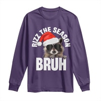 Funny Rizz Christmas Raccoon Long Sleeve Shirt Rizz The Season Bruh Santa Hat