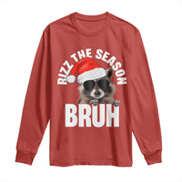 Funny Rizz Christmas Raccoon Long Sleeve Shirt Rizz The Season Bruh Santa Hat