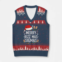 Funny Santa Rizz Xmas V-Neck Knit Sweater Vest Merry Rizzmas Sigmas - Wonder Print Shop