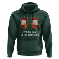 Funny Christmas Chest Joke Hoodie Stop Staring At My Reindeers Merry Titmas Boobs