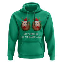 Funny Christmas Chest Joke Hoodie Stop Staring At My Reindeers Merry Titmas Boobs