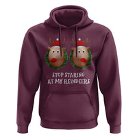 Funny Christmas Chest Joke Hoodie Stop Staring At My Reindeers Merry Titmas Boobs
