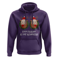 Funny Christmas Chest Joke Hoodie Stop Staring At My Reindeers Merry Titmas Boobs
