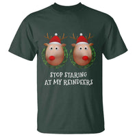 Funny Christmas Chest Joke T Shirt Stop Staring At My Reindeers Merry Titmas Boobs - Wonder Print Shop
