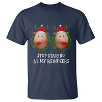 Funny Christmas Chest Joke T Shirt Stop Staring At My Reindeers Merry Titmas Boobs - Wonder Print Shop