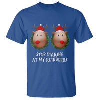 Funny Christmas Chest Joke T Shirt Stop Staring At My Reindeers Merry Titmas Boobs - Wonder Print Shop