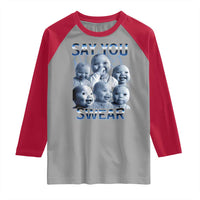 Funny Tuff Baby Meme Raglan Shirt Say You Swear Viral AI Niche Baby Holding Back Laugh - Wonder Print Shop