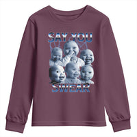 Funny Tuff Baby Meme Youth Sweatshirt Say You Swear Viral AI Niche Baby Holding Back Laugh - Wonder Print Shop