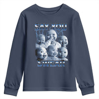 Funny Tuff Baby Meme Youth Sweatshirt Say You Swear Viral AI Niche Baby Holding Back Laugh - Wonder Print Shop