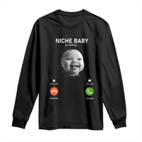 Funny Tuff Baby Meme Long Sleeve Shirt Tell ‘Em Son AI Niche Baby Motion Holding Laugh - Wonder Print Shop