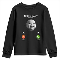Funny Tuff Baby Meme Youth Sweatshirt Tell ‘Em Son AI Niche Baby Motion Holding Laugh - Wonder Print Shop