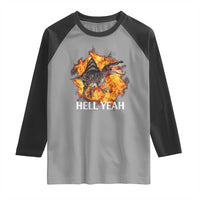 Spinosaurus Racha Explosion Hell Yeah Raglan Shirt Dinosaur Shrieks Meme Funny Prehistoric Fire Blast - Wonder Print Shop