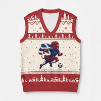 Scottish Lion Football V-Neck Knit Sweater Vest Brave Lion in Kilt with Flag Cape Pride - Wonder Print Shop
