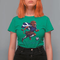 Scottish Lion Football T Shirt For Women Brave Lion in Kilt with Flag Cape Pride - Wonder Print Shop