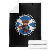 Funny Highland Cow in Kilt Drinking Throw Blanket We'll Be Coming Scottish Pride Football Fans - Wonder Print Shop