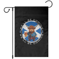 Funny Highland Cow in Kilt Drinking Garden Flag We'll Be Coming Scottish Pride Football Fans - Wonder Print Shop