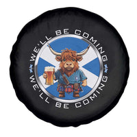 Funny Highland Cow in Kilt Drinking Spare Tire Cover We'll Be Coming Scottish Pride Football Fans - Wonder Print Shop
