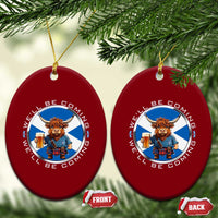Funny Highland Cow in Kilt Drinking Ceramic Ornament We'll Be Coming Scottish Pride Football Fans - Wonder Print Shop