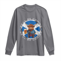 Funny Highland Cow in Kilt Drinking Long Sleeve Shirt We'll Be Coming Scottish Pride Football Fans - Wonder Print Shop