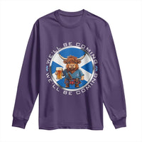 Funny Highland Cow in Kilt Drinking Long Sleeve Shirt We'll Be Coming Scottish Pride Football Fans - Wonder Print Shop