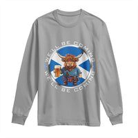 Funny Highland Cow in Kilt Drinking Long Sleeve Shirt We'll Be Coming Scottish Pride Football Fans - Wonder Print Shop