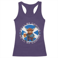 Funny Highland Cow in Kilt Drinking Racerback Tank Top We'll Be Coming Scottish Pride Football Fans - Wonder Print Shop